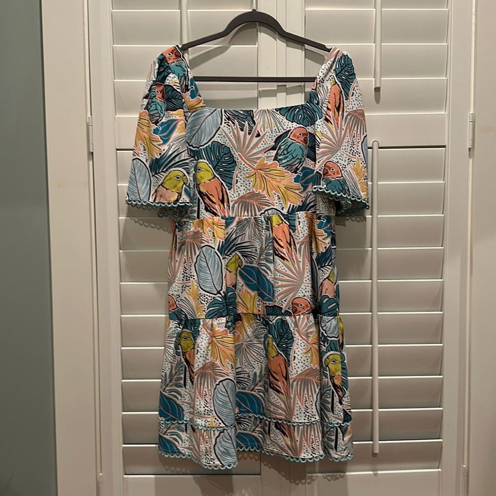 Jade Puff Sleeve Dress - Bird Paradise M